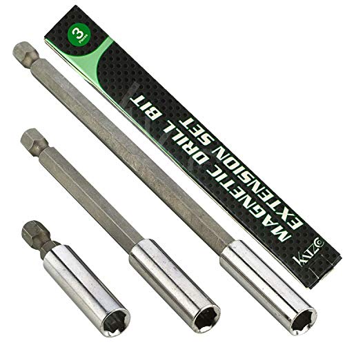 Katzco Magnetic Bit Holder Extensions - 3 Piece Set - 2, 4, and 6 Inch - for Drills, Socket Adapters, Automotive Maintenance, Shops, Mechanics, Household Use, DIY, Repair Work, and More