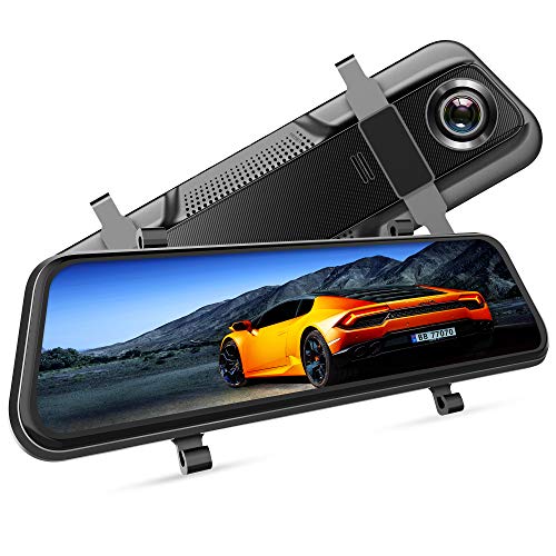 VanTop H609 Dual 1080P Mirror Dash Cam with 10' IPS Full Touch Screen w/Waterproof Backup Rear View Camera, Night Vision, Parking Monitor, Loop Recording