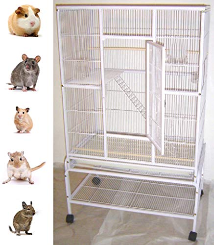 60' Large Wrought Iron 4 Levels Ferret Chinchilla Sugar Glider Rats Mices Rabbit Squirrel Hamster Cage with Removable Stand (32' L x 19' W x 60' H, WhiteVein)