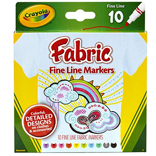 Crayola Fabric Markers, At Home Crafts for Kids, Fine Tip, Assorted Colors, Set of 10