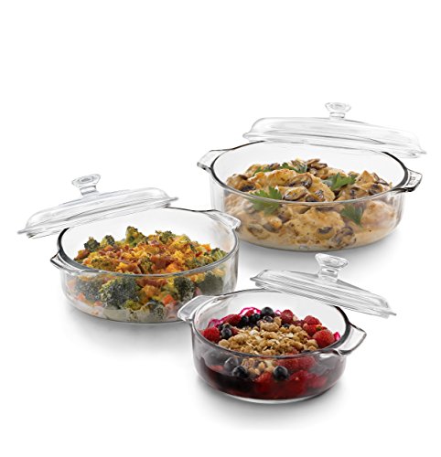 Libbey Baker's Basics 3-Piece Glass Casserole Baking Dish Set with Glass Covers