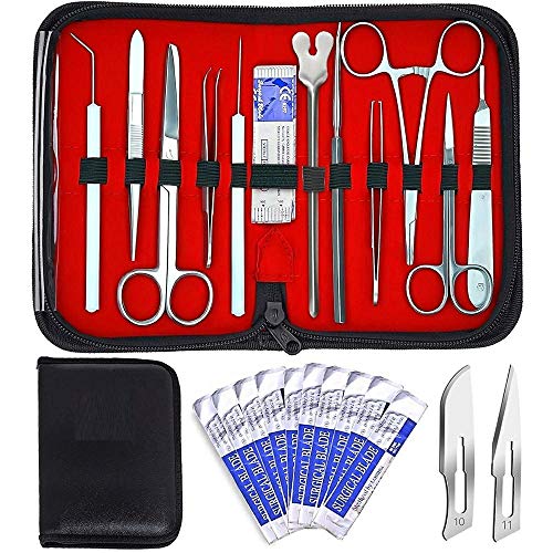 20 PCS ADVANCED BIOLOGY LAB ANATOMY MEDICAL STUDENT DISSECTING DISSECTION KIT SET WITH SCALPEL KNIFE HANDLE BLADES #10 + #11 (HTI BRAND)