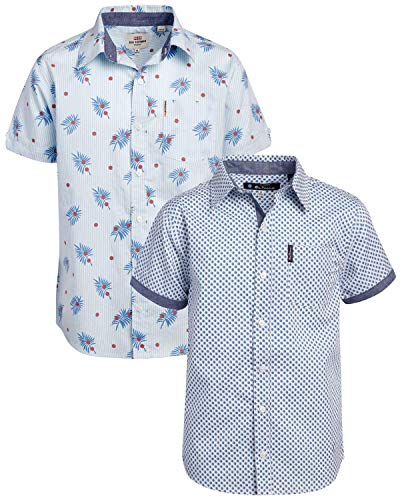 Ben Sherman Boys Short Sleeve Button Down Woven Dress Shirt (2 Pack) (White Floral/Blue Diamonds, Medium (10/12))