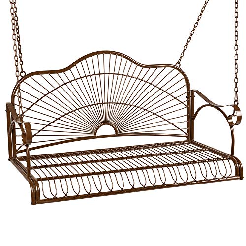 Best Choice Products Hanging Iron Porch Swing Bench Outdoor Patio Furniture for Garden, Deck w/Armrests, Mounting Chains