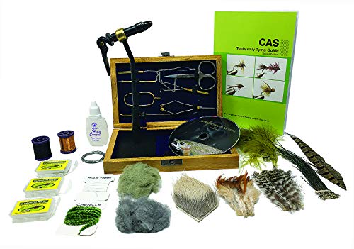 Colorado Anglers Z797 Wooden Fly Tying Standard Tool Kit, Fly Fishing Vise, Bobbin, Threader, Bodkin, Dubbing Twister, Hackle Pliers, Scissors, Whip Finisher (Plus Materials Book DVD Kit)