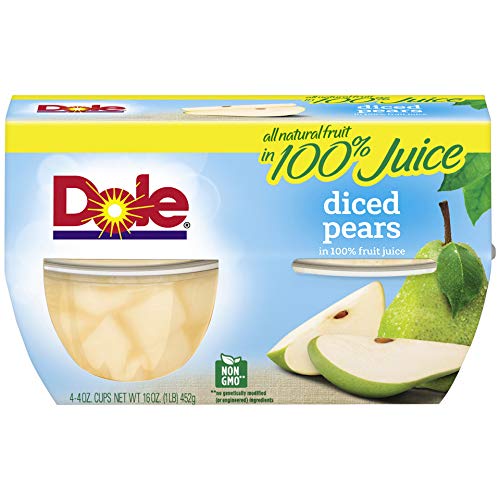 Dole Fruit Bowls, Diced Pears in 100% Fruit Juice, 4oz, 4 cups