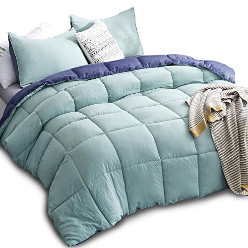 KASENTEX All Season Down Alternative Quilted Comforter Set Reversible Ultra Soft Duvet Insert Hypoallergenic Machine Washable, King, Turquoise Sea Green/Twilight Blue