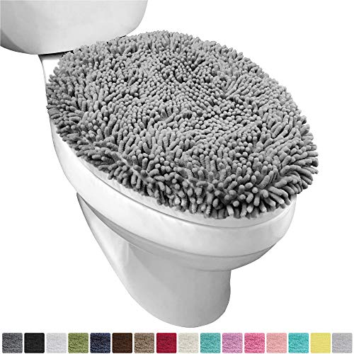 Gorilla Grip Original Shag Chenille Bathroom Toilet Lid Cover, 19.5 x 18.5 Inches, Large Size, Machine Washable, Ultra Soft Plush Fabric Covers, Fits Most Size Toilet Lids for Bathroom, Gray
