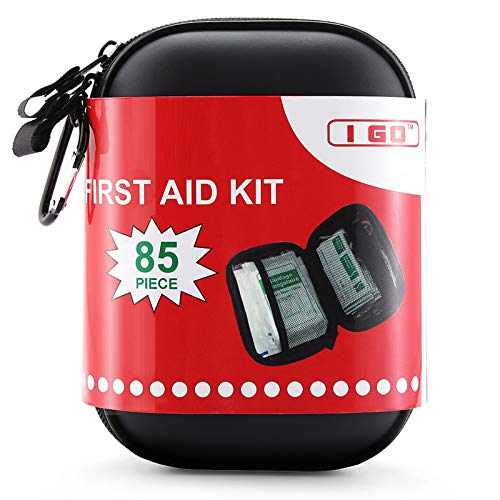 I GO 85 Pieces Hard Shell Mini Compact First Aid Kit, Small Personal Emergency Survival Kit for Travel Hiking Camping Backpacking Hunting Marine Car