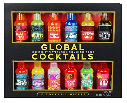 Thoughtfully Gifts, Global Cocktail Mixers, 2.3 Fluid Ounces Each, Mixes of Classic Margarita, Cuban Style Mojito, New York Appletini, Pina Colada, Blue Hawaiian, Set of 12(Contains NO Alcohol)