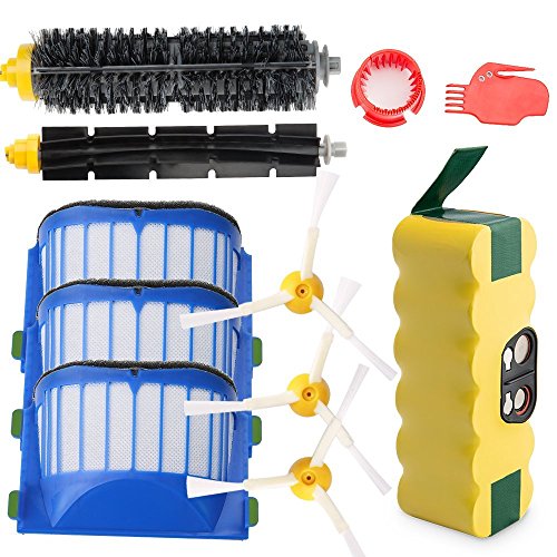 efluky 3500mAh Ni-MH Replacement Roomba Battery + Replacement Accessory Part Kit for iRobot Roomba 600 Series 600 610 614 620 625 630 635 640 645 650 655 660 665 670 680 690 - a set of 11