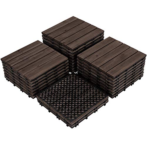 Yaheetech 27PCS Interlocking Wood Flooring Indoor Deck Patio Pavers Tiles Solid Wood Plastic Corner Edging Trim Tiles Outdoor 12 x 12in