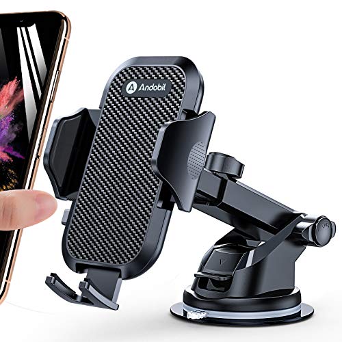 Andobil Car Phone Mount Easy Clamp, Ultimate Hands-Free Phone Holder for Car Dashboard Air Vent Windshield, Super Suction Compatible with iPhone 11/11 Pro/8 Plus/8/SE/X/XR/XS/7 Samsung S20/S10 More