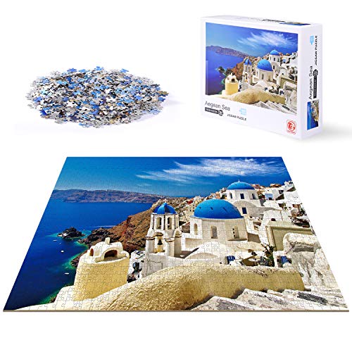 Jigsaw Puzzle for Adults 1000 Pieces, ACSTEP Santorini Church Adult Jigsaw Puzzles Educational Games Intense Colors and High Definition Printing – Ideal for Relaxation, Meditation, Hobby