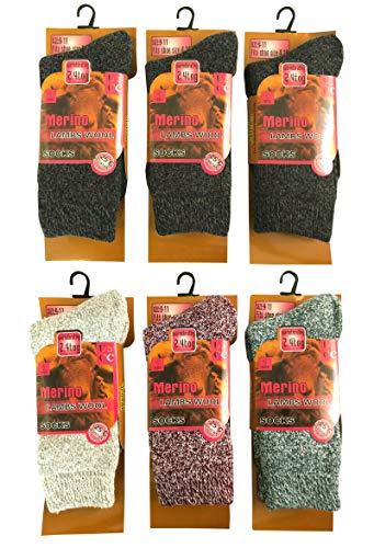 6 Pairs Women Winter Warm Merino Wool Sock Heavy Duty Thick Soft Thermal Knit Crew Socks (Mixed 6 Pairs)