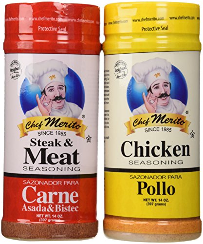 Chef Merito Carne Asada Beef and Chicken Seasoning Combo Pack, 14 oz I Pollo Asado,Carne Asado, Fajitas, Rotisserie Chicken, Meat Seasoning