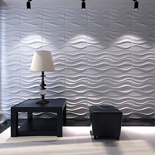 Art3d Decorative 3D Wavy Wall Panel Design Pack of 12 Tiles 32 Sq.Ft (Plant Fiber)　