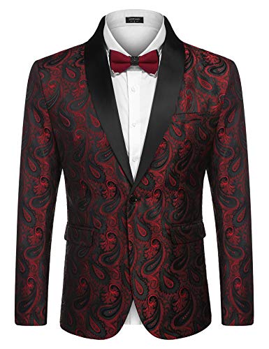 COOFANDY Men's Floral Tuxedo Jacket Paisley Embroidered Suit Jacket for Dinner,Party,Wedding,Prom