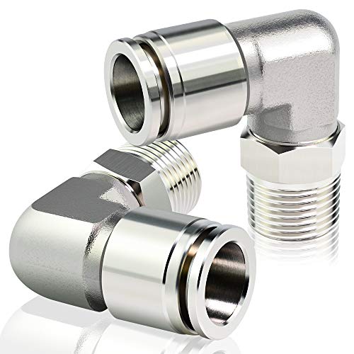 Tailonz Pneumatic 304 Stainless Steel Male Elbow - 3/8 Inch Tube OD x 1/4 Inch NPT Thread Push to Connect Tube Fitting PL-3/8-N2 (Pack of 2)
