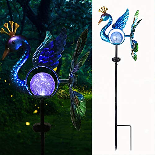 VCUTEKA Solar Wind Spinner Metal Garden Stake Solar Garden Light Outdoor Decorative Wind Sculpture for Yard Pathway Decor