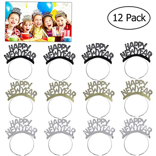 Tinksky HAPPY NEW YEAR Headband Tiara New Years Party Favors Gold Silver Black 12 Pieces