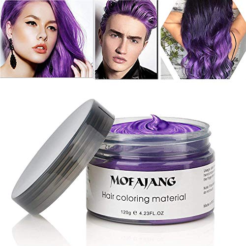 Hair Coloring Dye Wax, Purple Instant Hair Wax, Temporary Hairstyle Cream 4.23 oz, Hair Pomades, Natural Hairstyle Wax for Men and Women Party Cosplay