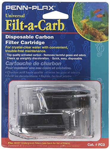 Penn-Plax Filt-a-Carb Replacement Activated Carbon Media Cartridges (2 Pack) – Universal Fit for Most Undergravel Filters – Provides Chemical Filtration (FC3)