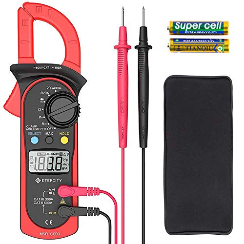 Etekcity Digital Multimeter Amp Volt Clamp Meter Voltage Tester with Ohm, Continuity, Diode and Resistance Test, Auto-Ranging, Red, MSR-C600