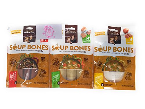 Rachael Ray Nutrish Soup Bones 3 Flavor Dog Treats Variety Bundle: (1) Real Beef & Barley, (1) Chicken & Vegies, (1) Real Turkey