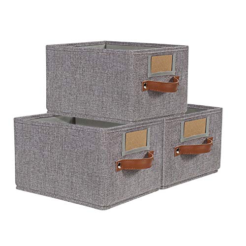 Foldable Storage Baskets for Shelves Set of 3, Fabric Storage Bins with Labels, Decorative Cloth Organizer Storage Boxes, Rectangle Closet Bedroom Drawers Organizers for Home|Office 11.4x8.7x6.7'