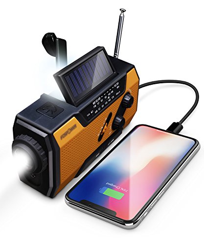 FosPower Emergency Solar Hand Crank Portable Radio, NOAA Weather Radio for Household and Outdoor Emergency with AM/FM, LED Flashlight, Reading Lamp, 2000mAh Power Bank USB Charger and SOS Alarm