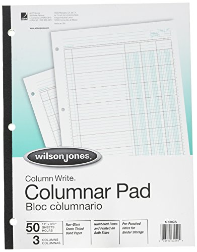 Column Pad, 3 Column, 3-7/16' Wide, 40 Line/Page, 11'x8-1/2', Green, 50/Pad WLJG7203
