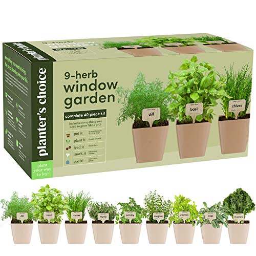 9 Herb Window Garden - Indoor Organic Herb Growing Kit - Kitchen Windowsill Starter Kit - Easily Grow 9 Herbs Plants from Seeds with Comprehensive Guide - Unique Gardening Gifts for Women & Men