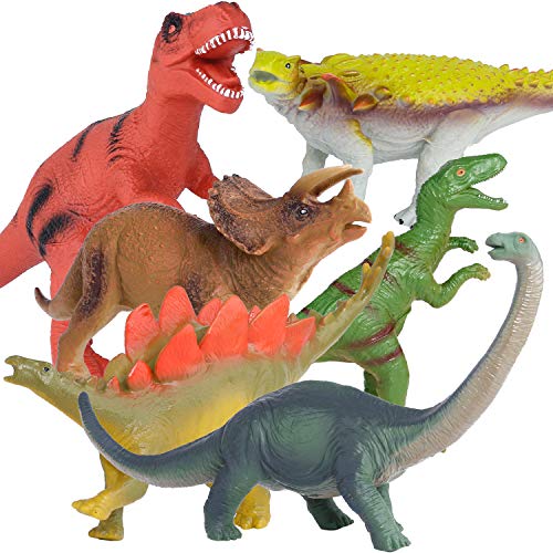 TEPSMIGO Dinosaur Toys, 6PCS Jumbo Dinosaur Set - Realistic Looking Dinosaur Figures,Including Jurassic T-Rex Velociraptor Triceratops Stegosaurus Brachiosaurus Ankylosaurus for Kids Boys Girls