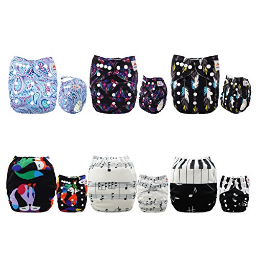 ALVABABY Baby Cloth Diapers 6 Pack with 12 Inserts Printed Designed Pocket Diapers Washable Reusable Dipaers Fitted for Baby Boys 6DM29