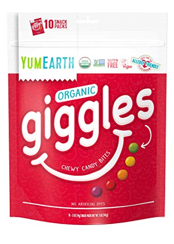 YumEarth Organic Giggles Chewy Candy, Fruit Flavored, 10 Snack Packs per bag - Allergy Friendly, Non GMO, Gluten Free, Vegan