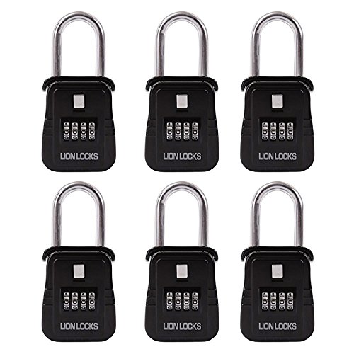 Lion Locks 1500 Key Storage Realtor Lock Box with Set-Your-Own Combination, (6 Pack, Black)