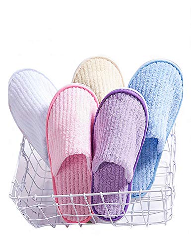 5 Pairs SPA Slippers,Assorted Color,Closed toe for Family,Guests,Travel,Hotel,Hospital,Washable,Portable,Disposable