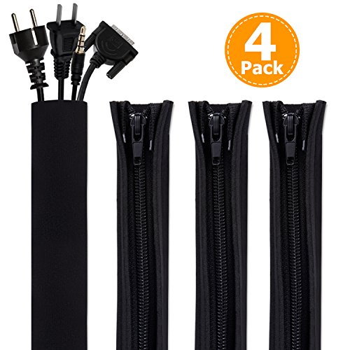 Bestfy Cord Organizer System Cable Management Sleeve, 19.5 inch, Wire Cover with Zipper, Cable Wrap, Cord Sleeves for TV, Computer, Office, Home Entertainment, 4 Pack