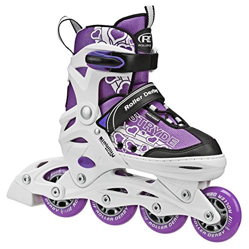 Roller Derby Stryde Girl's Adjustable Inline Skates, Small (11J-1), White/Purple