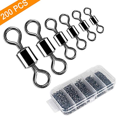 Siasky 200PCS Fishing Rolling Bearing Connector, Rolling Barrel Fishing Stainless Steel, Corrosion Resistant Fishing Swivels Tackle Accessories Kit #1, 3, 5, 7, 8 for 31lb-104lb