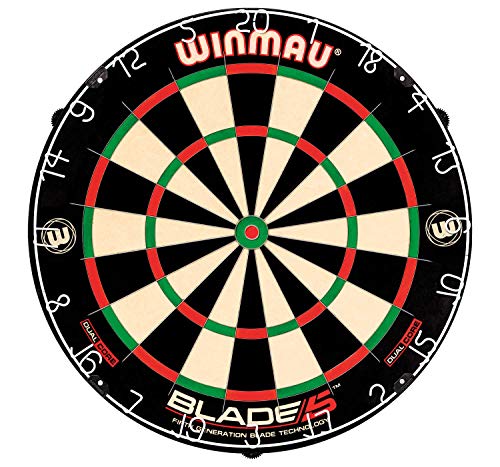 Winmau Blade 5 Dual Core Bristle Dartboard with Increased Scoring Area and Improved Dart Deflection for Reduced Bounce-Outs