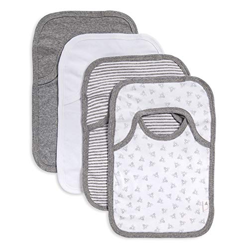 Burt's Bees Baby - Bibs, 4-Pack Lap-Shoulder Drool Cloths, 100% Organic Cotton with Absorbent Terry Towel Backing (Heather Grey)