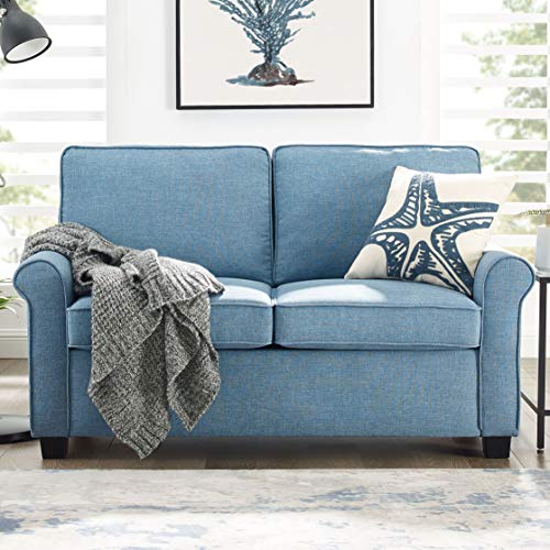 Mainstay Sofa Sleeper with Memory Foam Mattress | No-Tool Easy Assembly, Light Blue