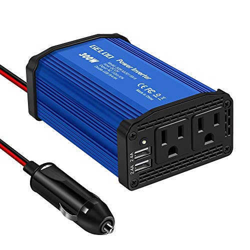 300W Power Inverter DC 12V to 110V AC Car Charger Converter with 4.8A Dual USB Ports (Blue)