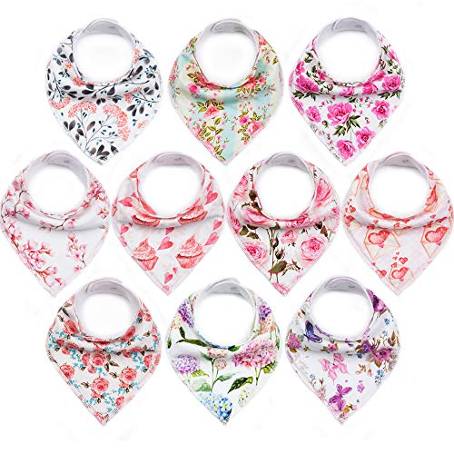 10-Pack Baby Bandana Bibs Upsimples Baby Girl Bibs for Drooling and Teething, Super Absorbent Bibs Baby Shower Gift - Blossom Set