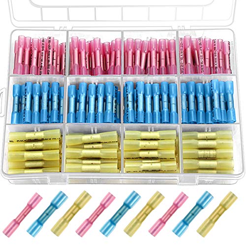 218PCS Heat Shrink Butt Connectors, Sopoby Electrical Butt Connectors Waterproof Crimp Connector Kit Insulated Marine Automotive Wire Terminals 22-10GA (100Red 70Blue 48Yellow)