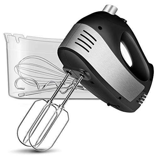 Hand Mixer Electric, Cusinaid 5-Speed Hand Mixer with Turbo Handheld Kitchen Mixer Includes Beaters, Dough Hooks and Storage Case, Black