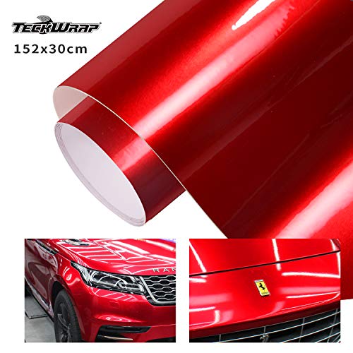 TECKWRAP Glossy Red Adhesive Vinyl Car Wrap Film Roll with Air Release 11.5'x 60'