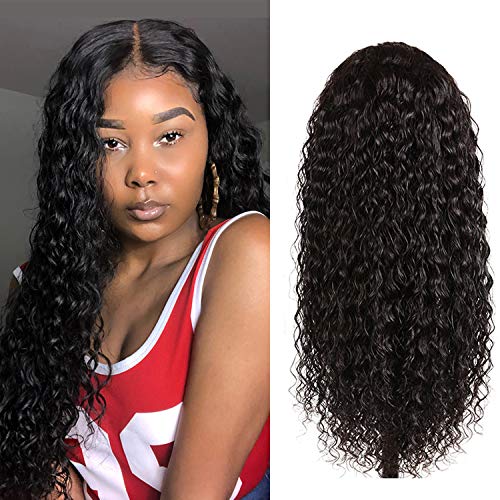 Water Wave Lace Closure Human Hair Wigs 18inch 150% Density Wet and Wavy Human Hair Wigs with Baby Hair Natural Color(18'')